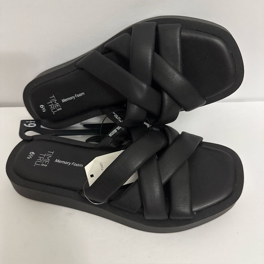 Platform Sandals Women’s Size 6.5 Black Open Toe Strappy Slip On New With Tags